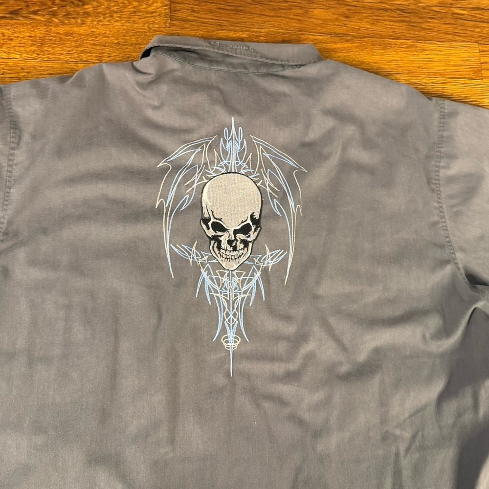 vintage Dragonfly Clothing Company Men's Y2K Skull Wing Button-Up Shirt XL - Picture 6 of 9